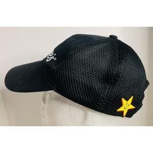 Hardee’s Logo Star Black Cap Mesh Adjustable Hook and Loop Employee Aramark NWOT